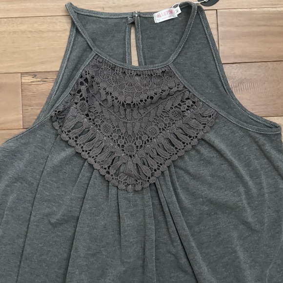 Sleeveless Crochet-Yoke Tank Top in Gray 3 for $20 - Picture 2 of 7